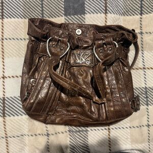 Kathy Van Zeeland Vintage Y2K Brown Croc Embossed Shoulder Bag Handbag